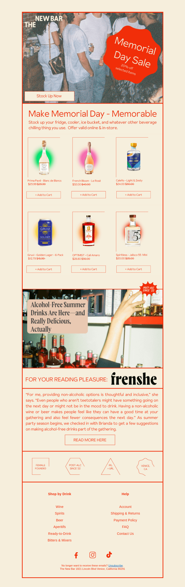 Письмо компании «The New Bar» на тему «Cheers to your first taste of summer»