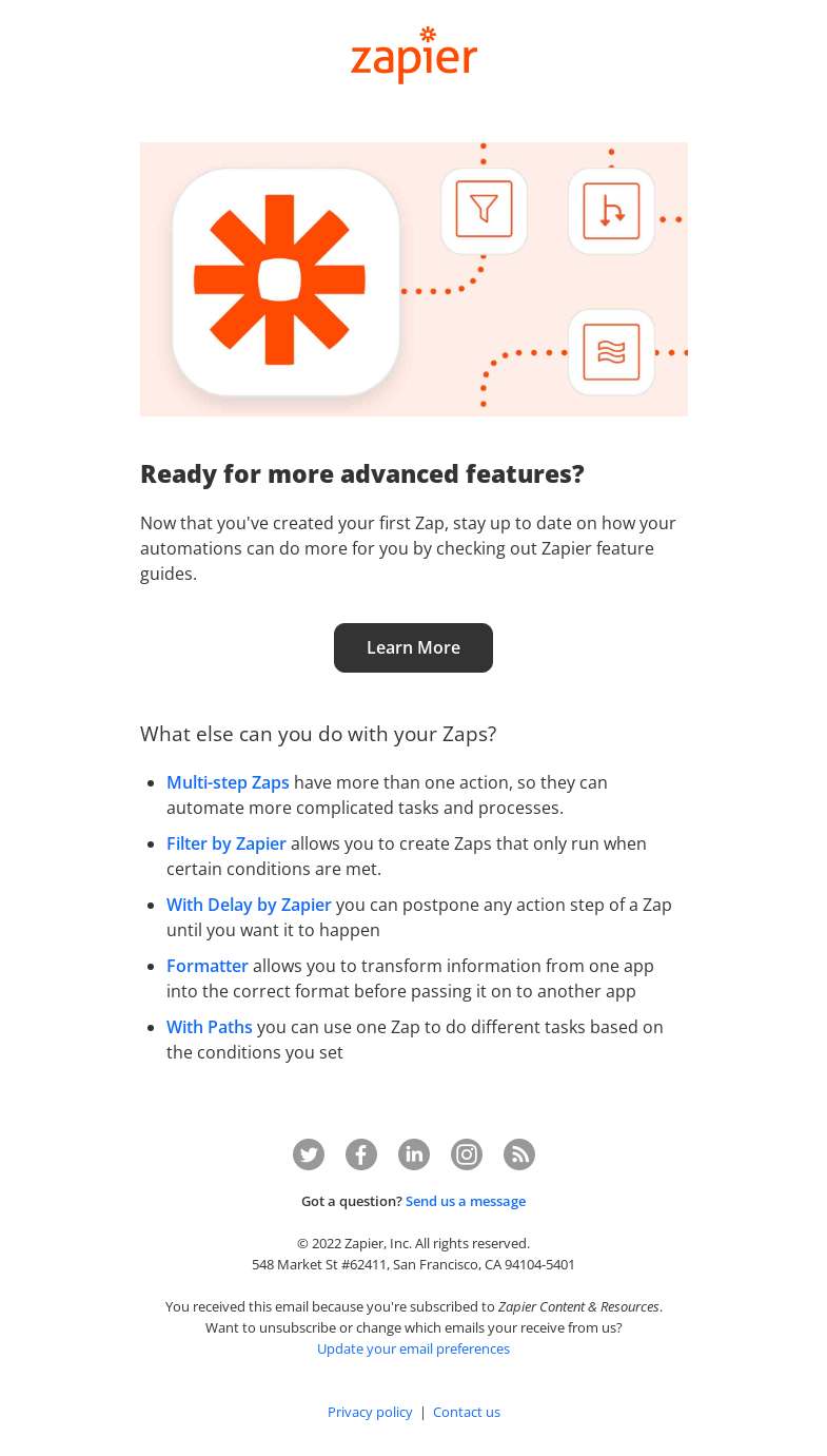 Письмо компании «Zapier» на тему «See what you can do with your Zaps»