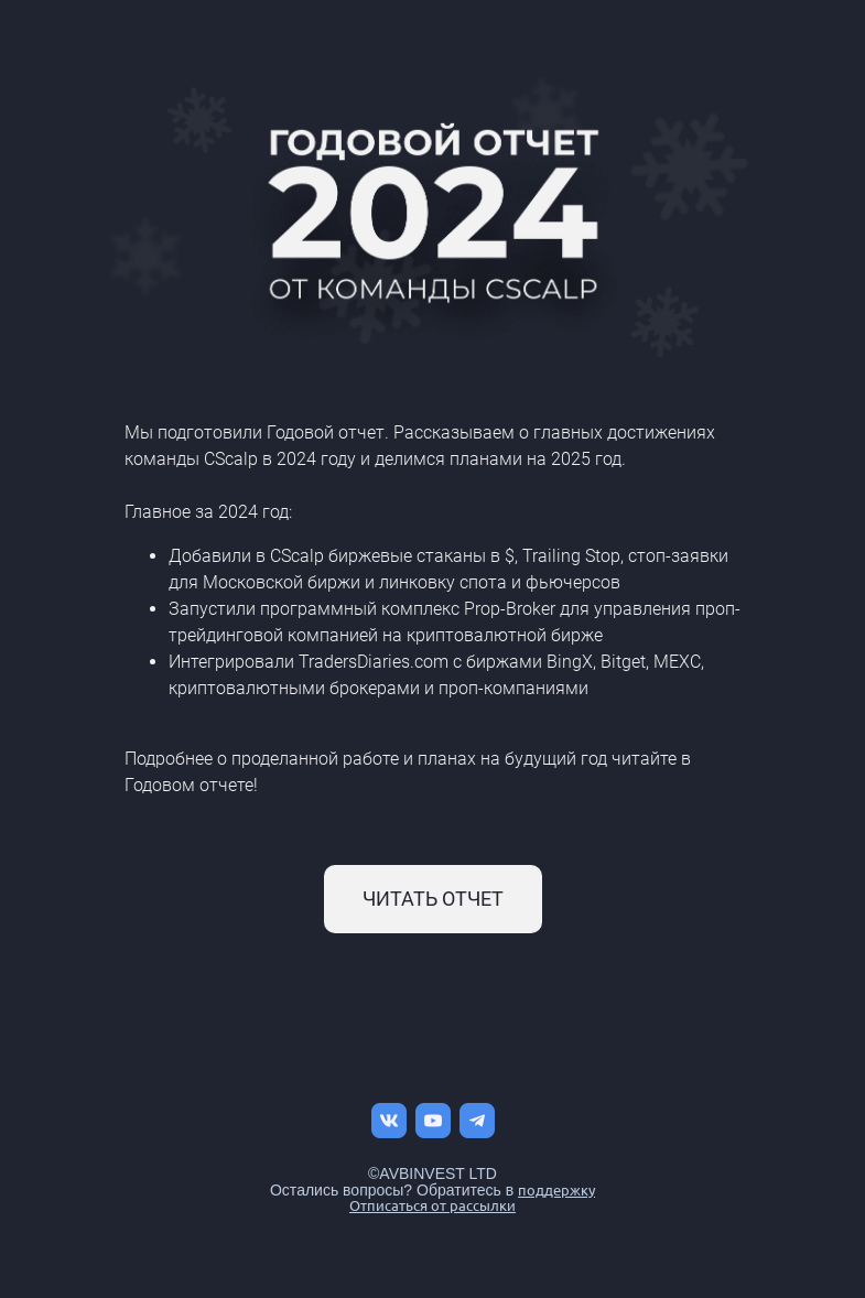 Письмо компании «CScalp -» на тему «Годовой отчет»