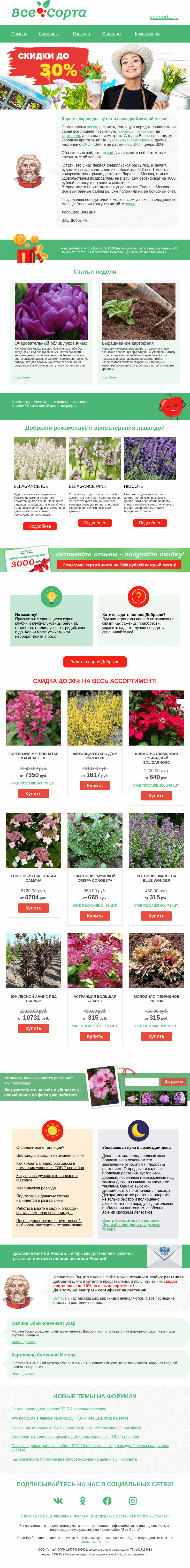 Письмо компании «Все сорта» на тему «🌸 🌹 🍠 Друг, скоро весна! Скидки до 30%!»