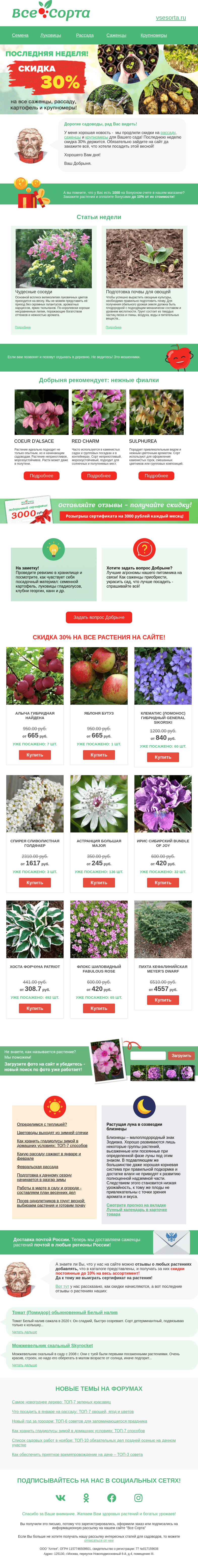 Письмо компании «Все сорта» на тему «⏰ Друг, последняя неделя! Скидка 30%»