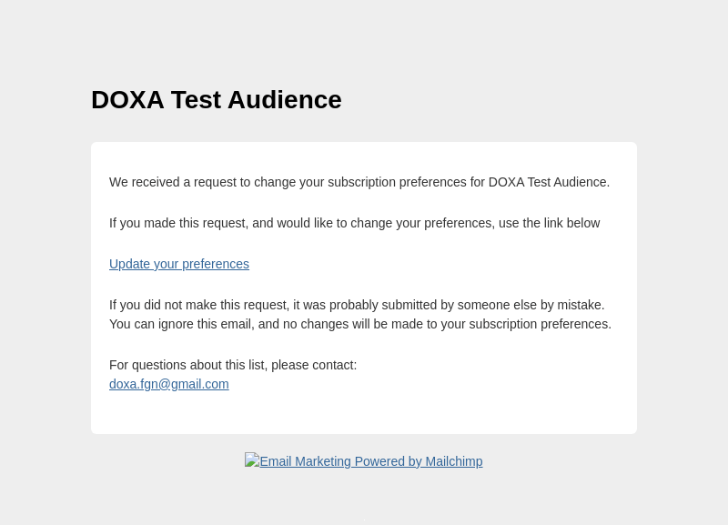 Письмо компании «DOXA» на тему «DOXA Test Audience: Update Profile»