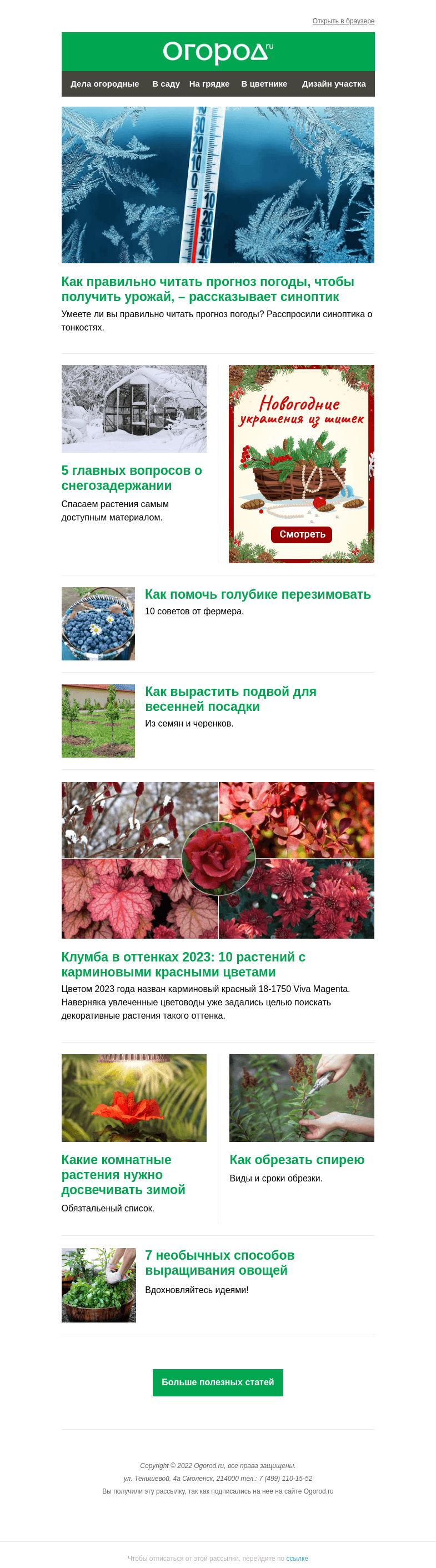 Письмо компании «Огород.ru» на тему «На Огород.ru: как читать прогноз погоды и клумба в оттенках 2023»