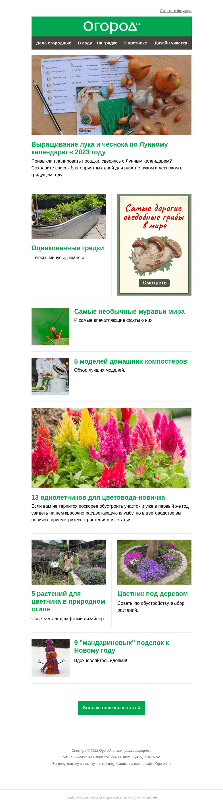 Письмо компании «Огород.ru» на тему «На Огород.ru: "мандариновые" поделки и однолетники для новичка»