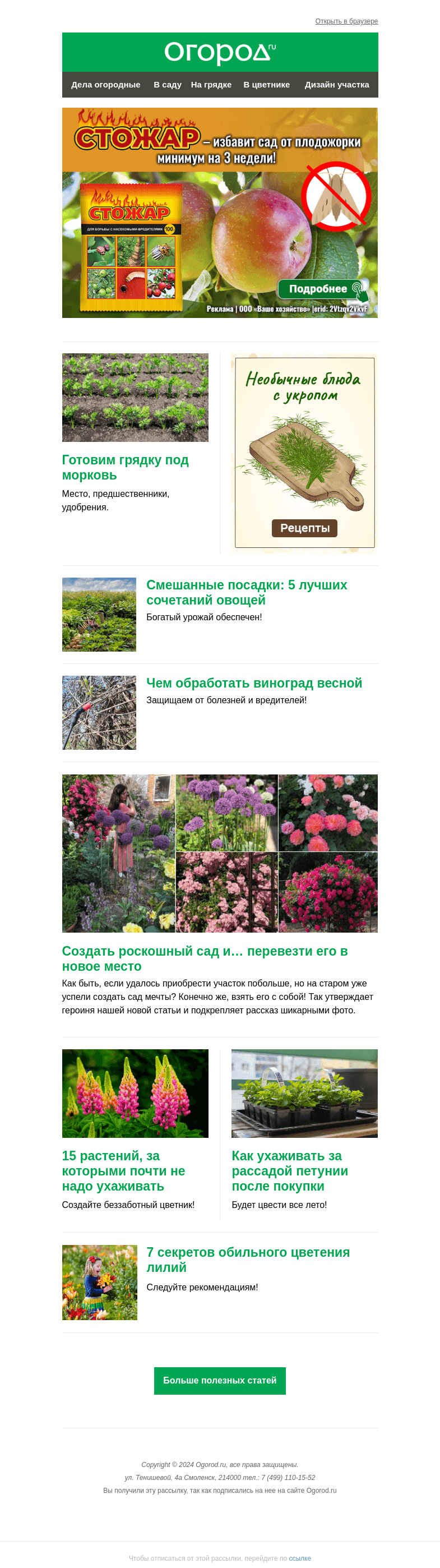 Письмо компании «Огород.ru» на тему «На Огород.ru: готовим грядку для моркови и создаем беззаботный цветник»