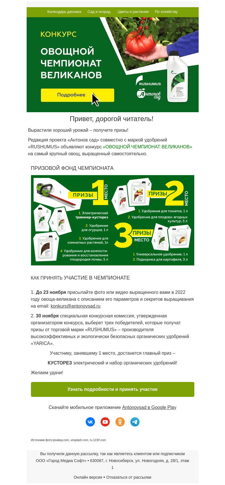 Письмо компании «Antonov» на тему «🏆🍅Конкурс уходящего года для дачников!»