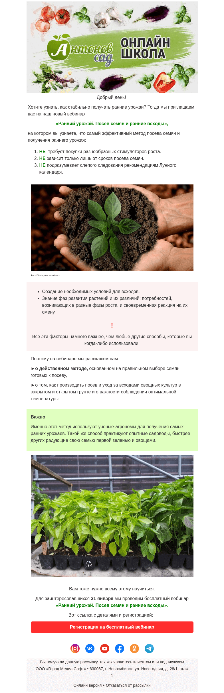 Письмо компании «Antonov» на тему «🌱Бесплатный вебинар – Как получить урожай раньше всех?🔝 Подробнее⏩»