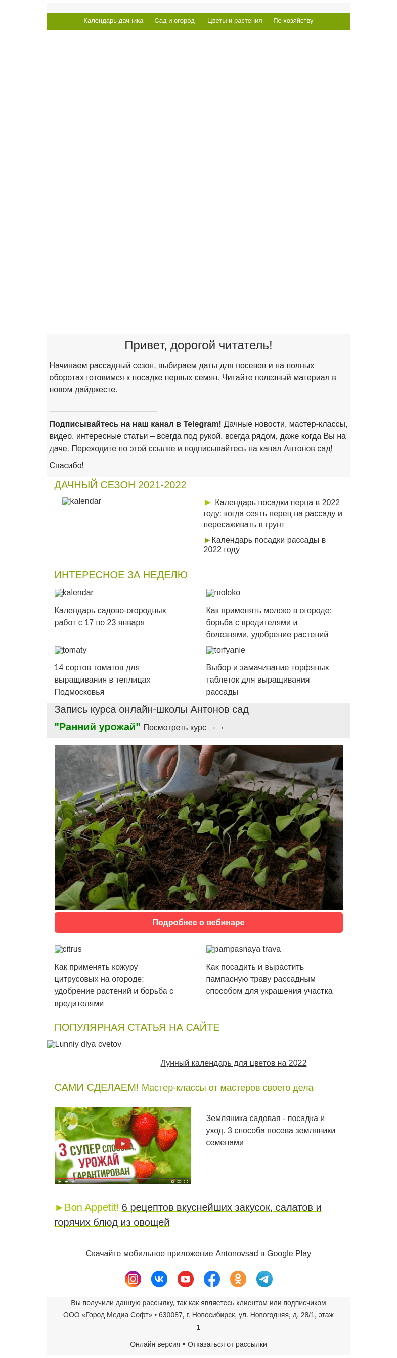 Письмо компании «Antonov» на тему «🌱Посевной дайджест для дачников и садоводов🌱»