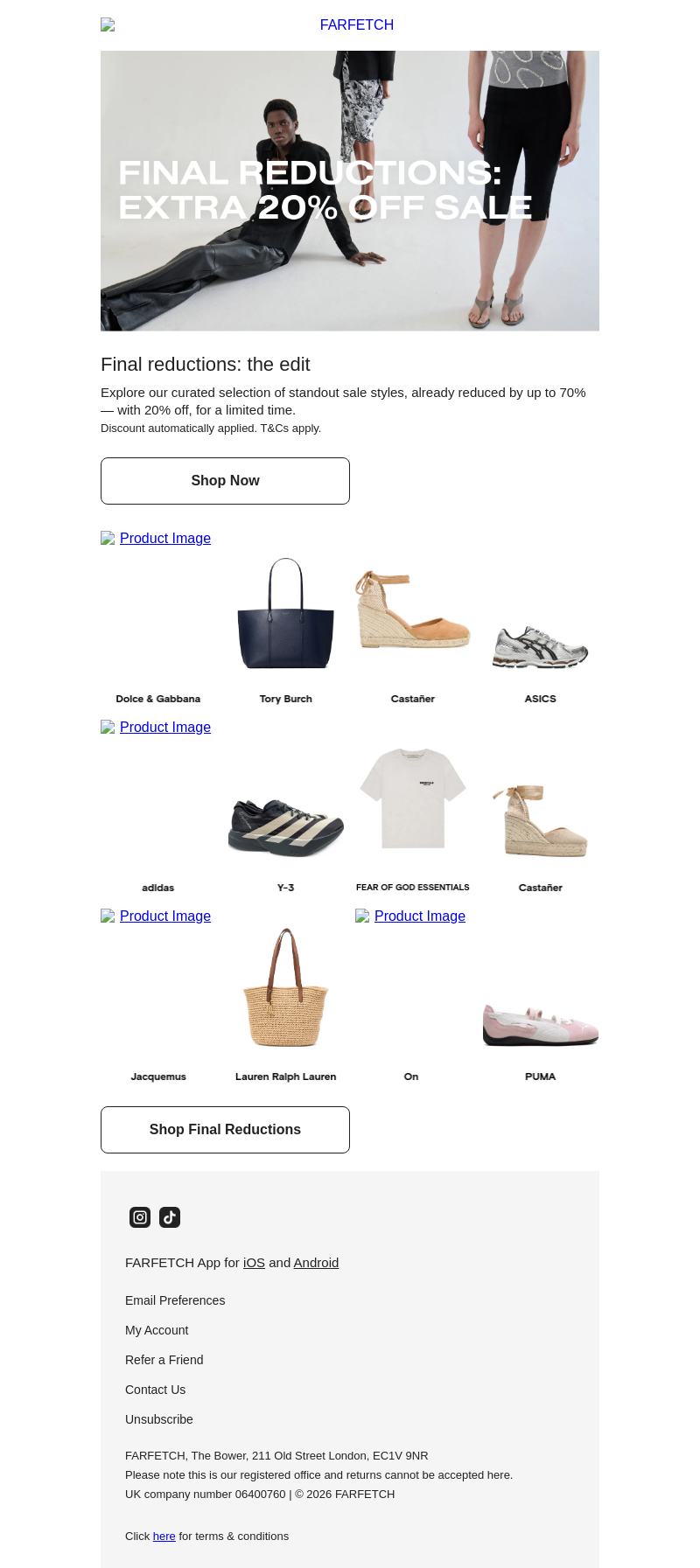 Письмо компании «FARFETCH» на тему «Our final reductions edit»