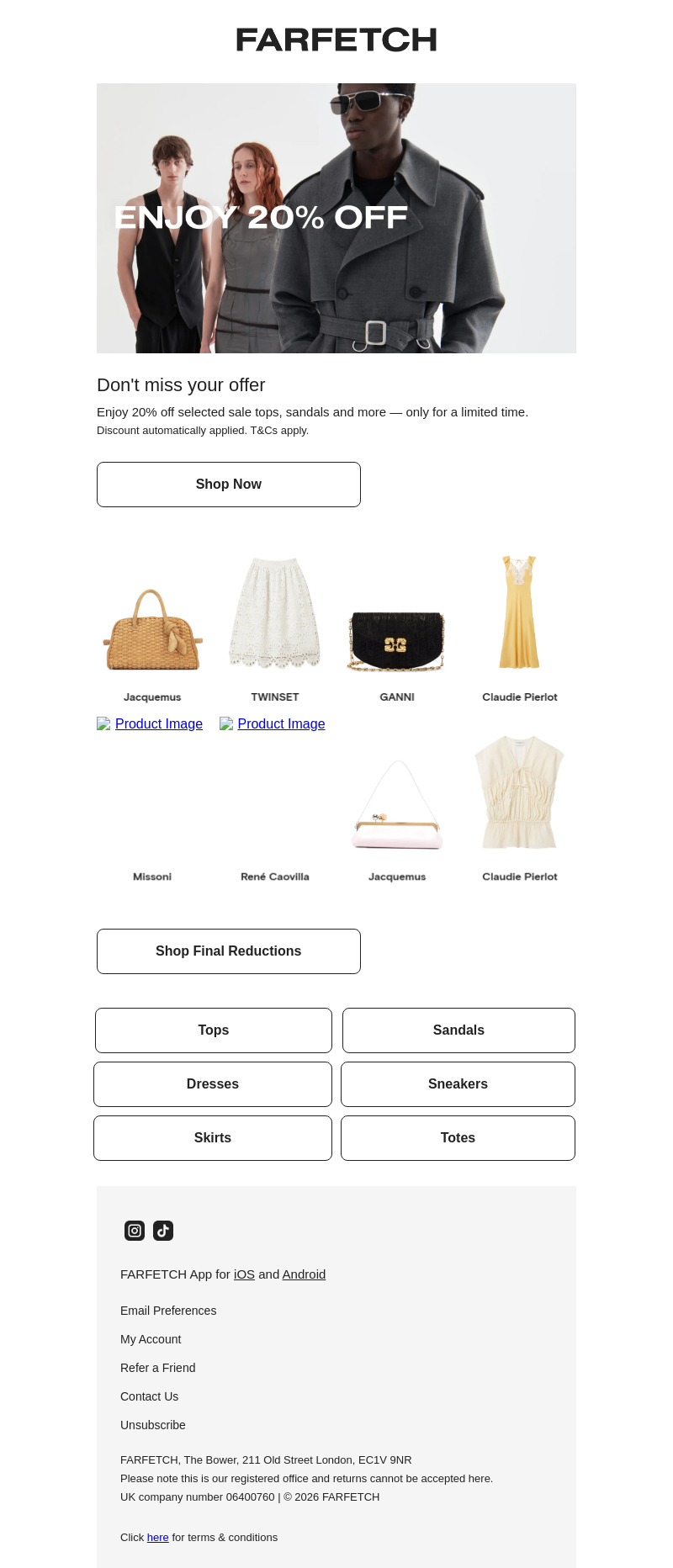 Письмо компании «FARFETCH» на тему «20% off sale tops & more»