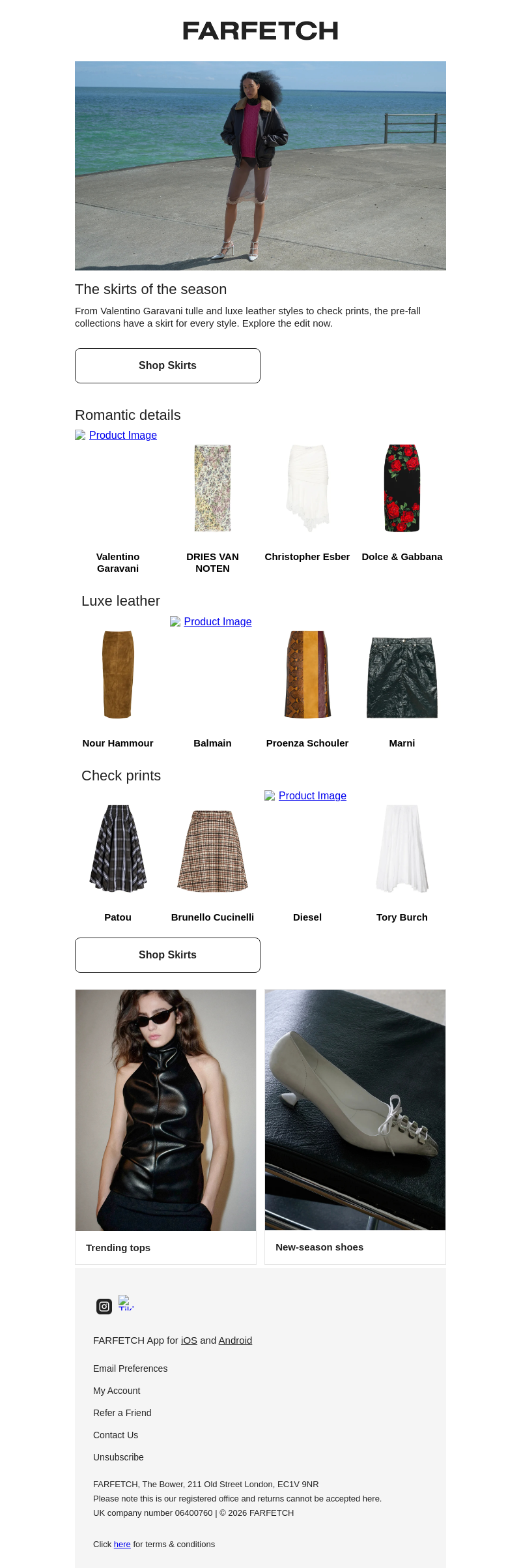 Письмо компании «FARFETCH» на тему «The skirts of the season are here»