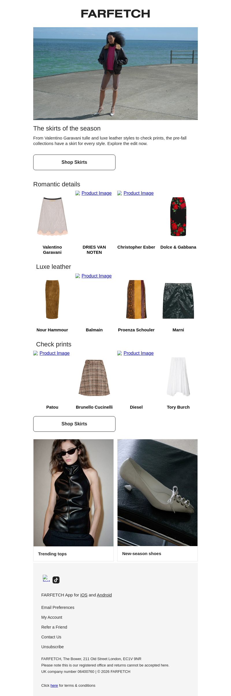 Письмо компании «FARFETCH» на тему «The skirts of the season are here»