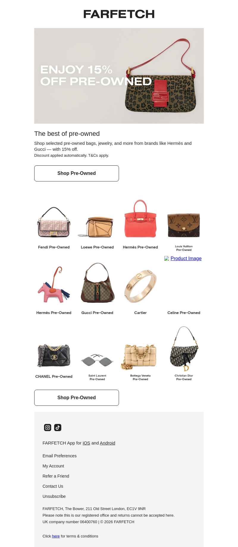 Письмо компании «FARFETCH» на тему «Valera, enjoy 15% off pre-owned»