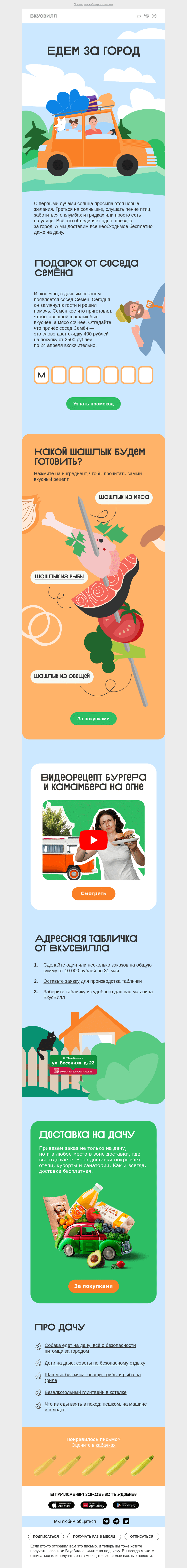 Письмо компании «ВкусВилл» на тему «Едем за город»