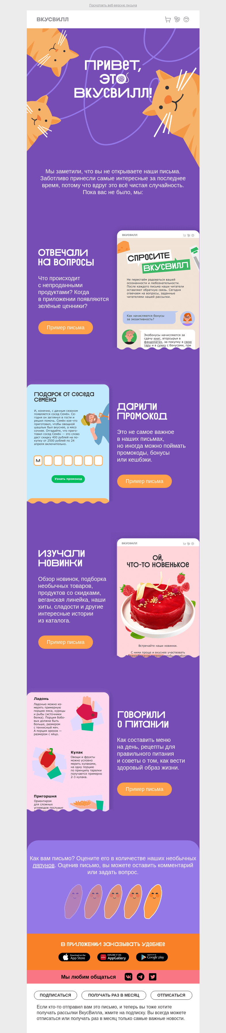 Письмо компании «ВкусВилл» на тему «Вас очень не хватает»