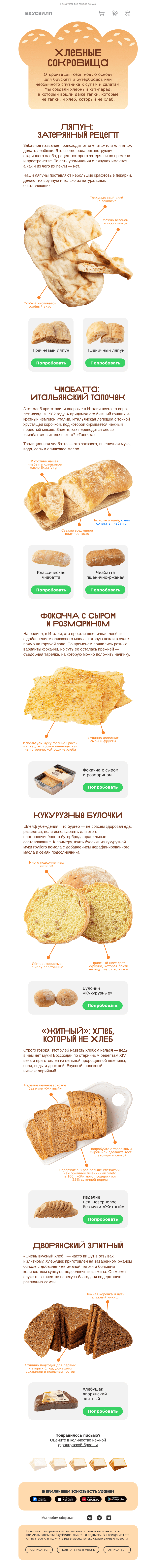 Письмо компании «ВкусВилл» на тему «Хлебные сокровища🍞»