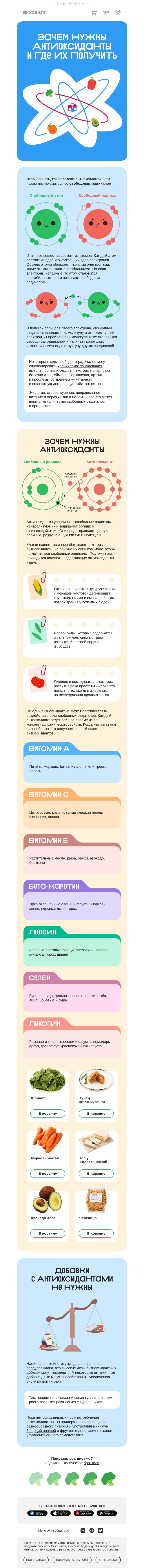 Письмо компании «ВкусВилл» на тему «Зачем нужны антиоксиданты?»
