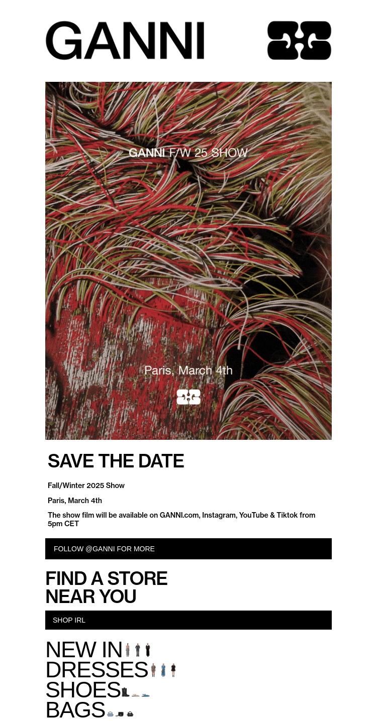 Письмо компании «GANNI» на тему «SAVE THE DATE: GANNI F/W 25 SHOW»