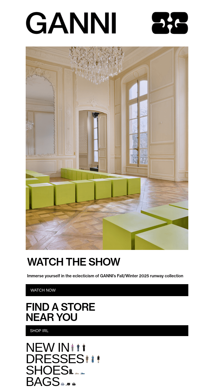 Письмо компании «GANNI» на тему «WATCH NOW: GANNI FALL/WINTER 2025 SHOW»