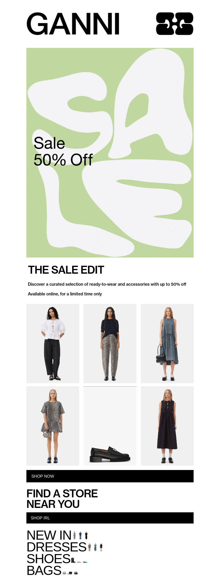 Письмо компании «GANNI» на тему «NOW LIVE: THE SALE EDIT»