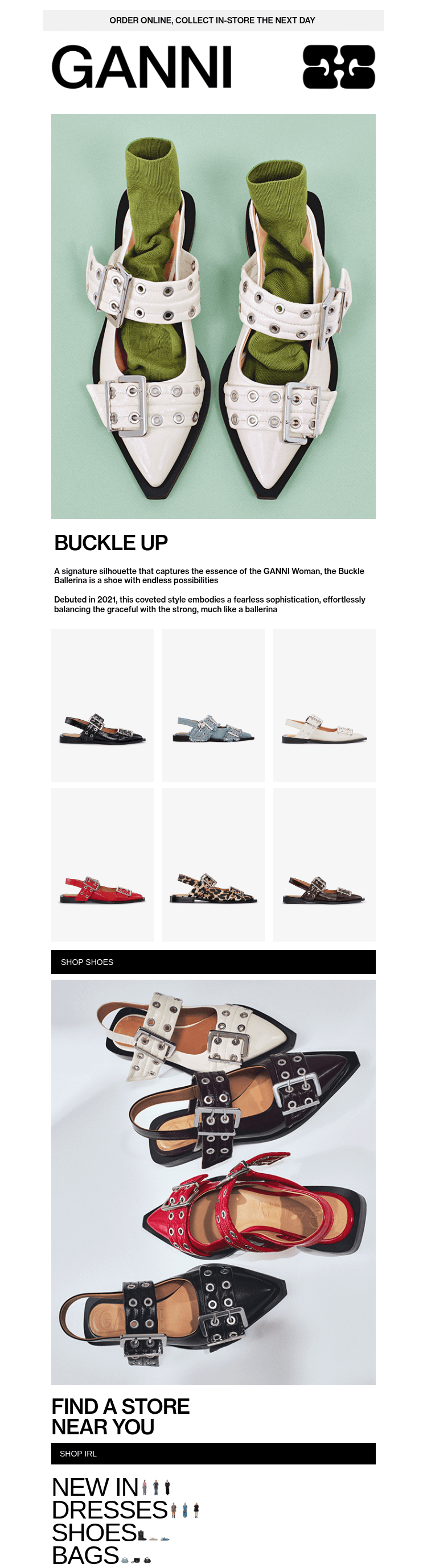 Письмо компании «GANNI» на тему «Spotlight On: The Buckle Ballerina»