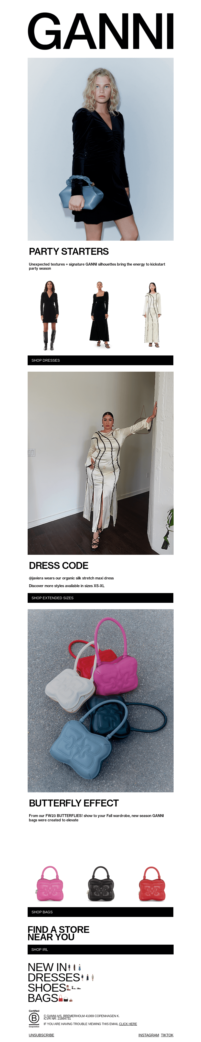 Письмо компании «GANNI» на тему «NEW IN DRESSES  💃»