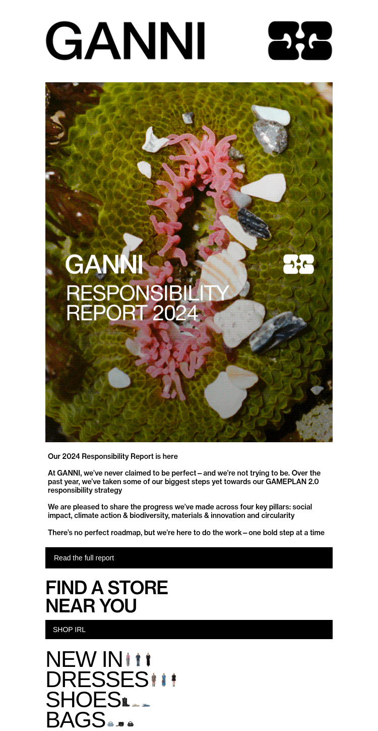 Письмо компании «GANNI» на тему «The GANNI 2024 Responsibility Report»