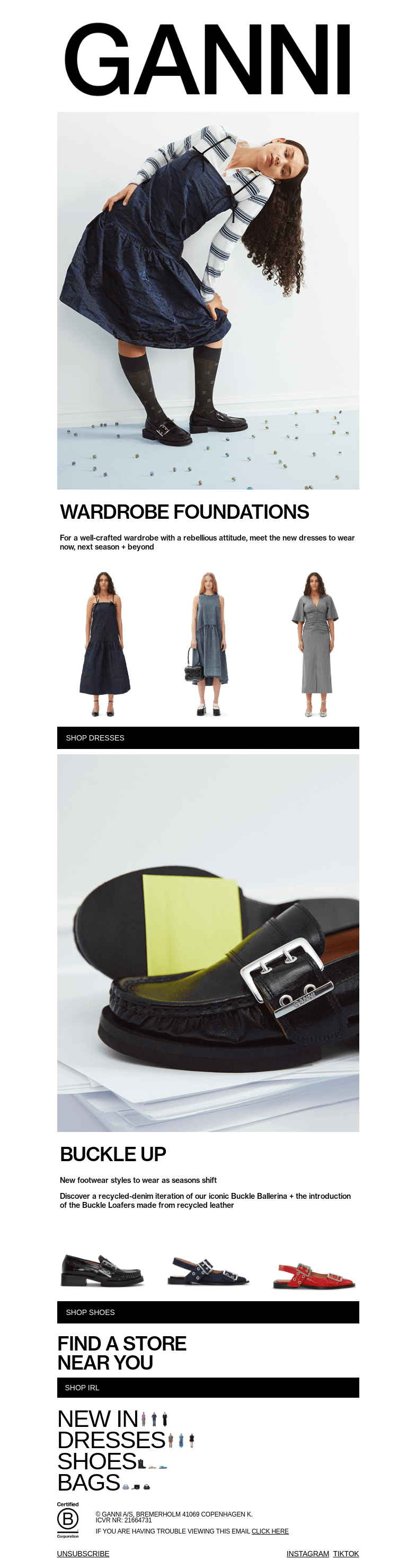 Письмо компании «GANNI» на тему «NEW IN: TRANSITIONAL DRESSES»