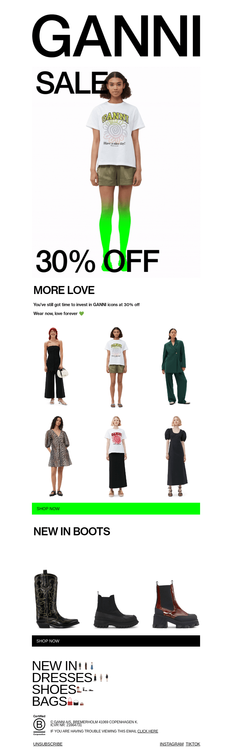 Письмо компании «GANNI» на тему «SALE ENDS SOON: 30% OFF 🌙»