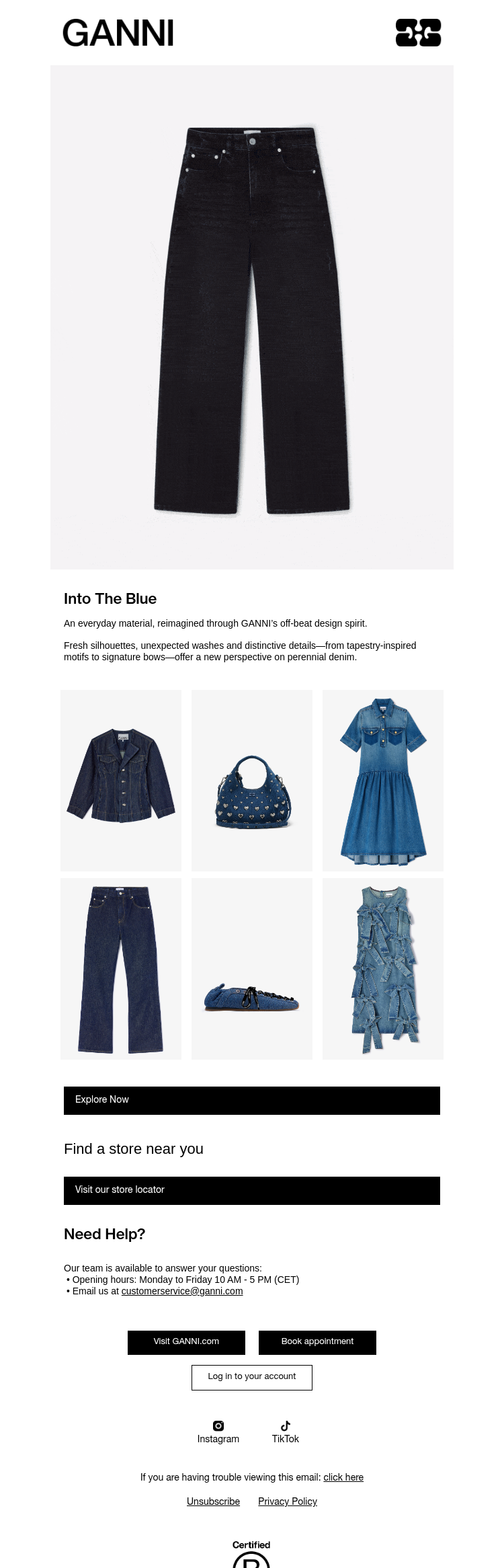 Письмо компании «GANNI» на тему «Destination Denim»