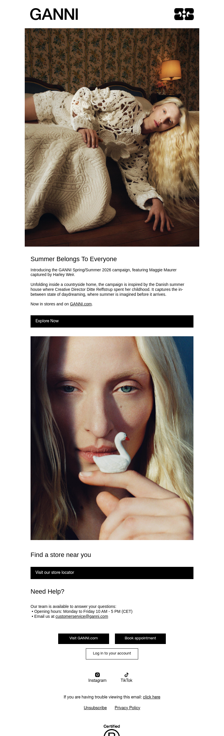 Письмо компании «GANNI» на тему «Just Landed: GANNI Spring/Summer 2026 Collection»