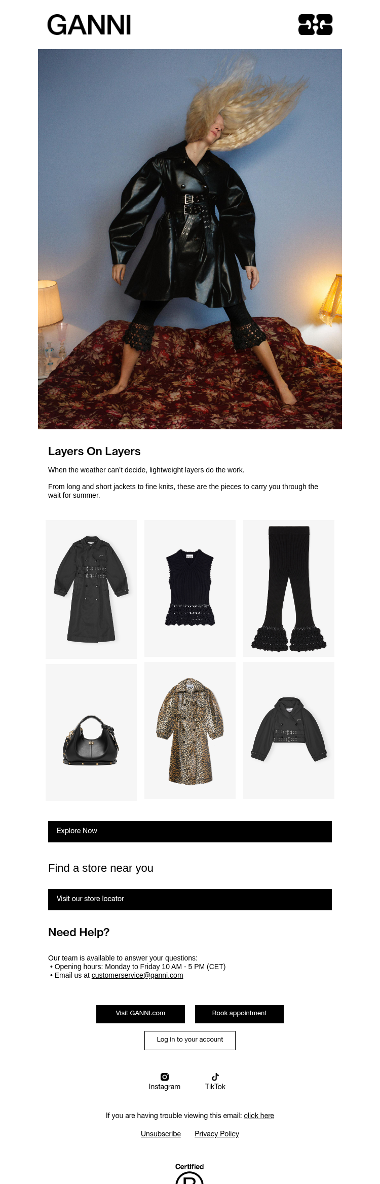 Письмо компании «GANNI» на тему «New In: Transitional Layers»