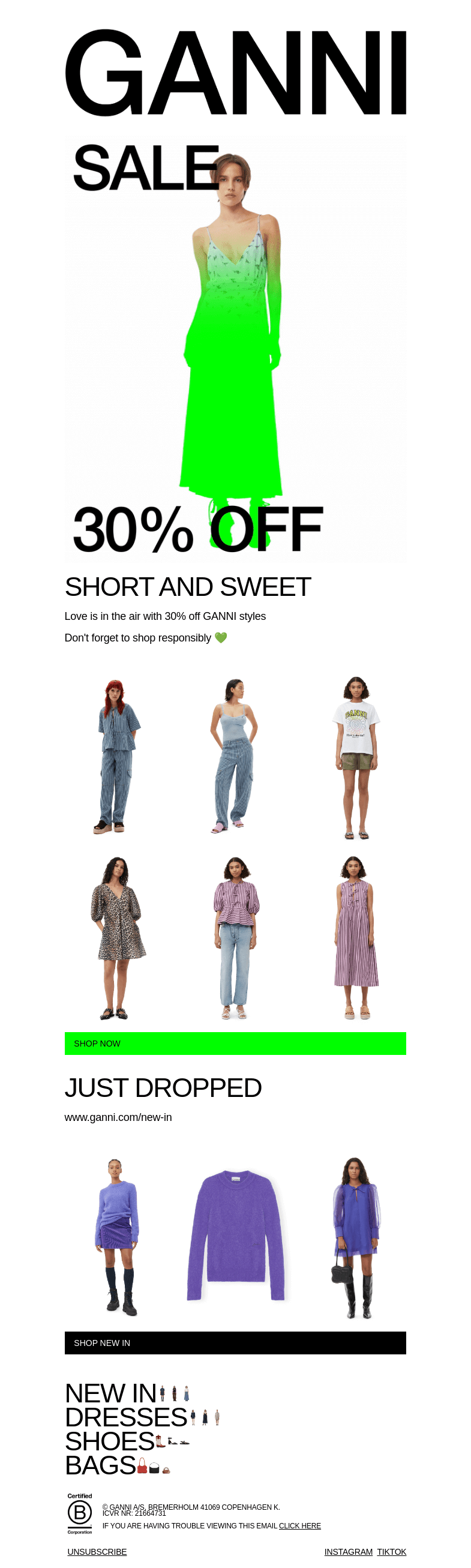 Письмо компании «GANNI» на тему «DON'T MISS IT: UP TO 30% OFF ❤️‍🔥»
