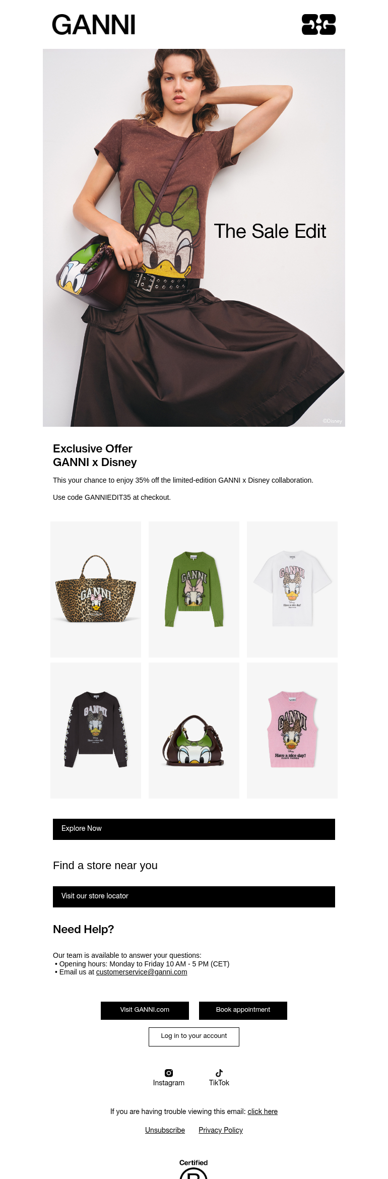 Письмо компании «GANNI» на тему «Exclusive Offer | GANNI x Disney»