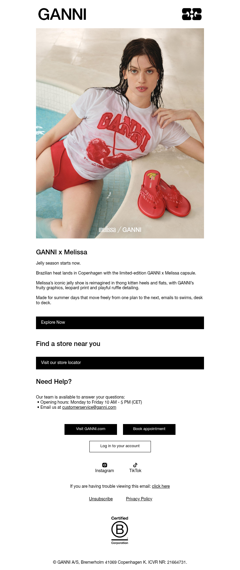Письмо компании «GANNI» на тему «Just Landed: GANNI x Melissa»