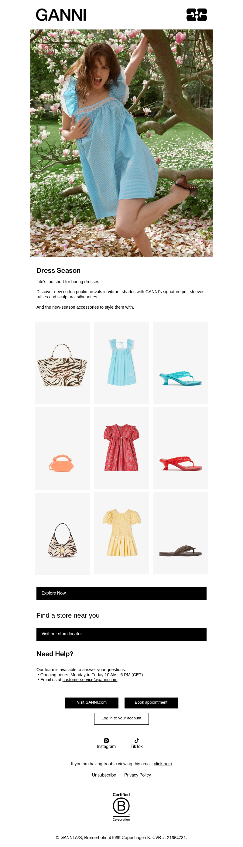 Письмо компании «GANNI» на тему «Pretty Summer Dresses That Feel Right»