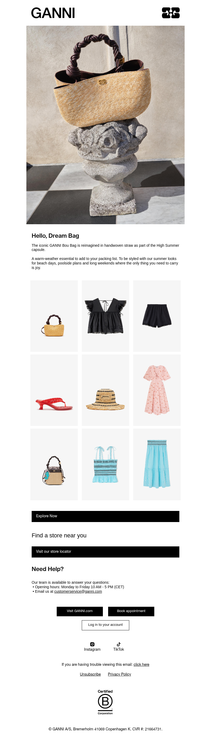 Письмо компании «GANNI» на тему «Your Ultimate Summer Bou Bag»