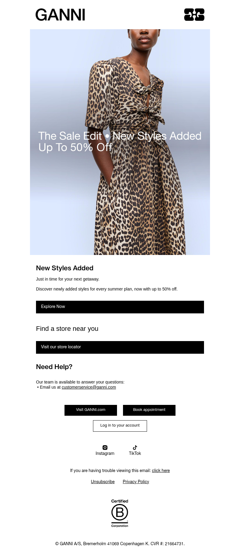 Письмо компании «GANNI» на тему «New Styles Added To Sale | Up To 50% Off»