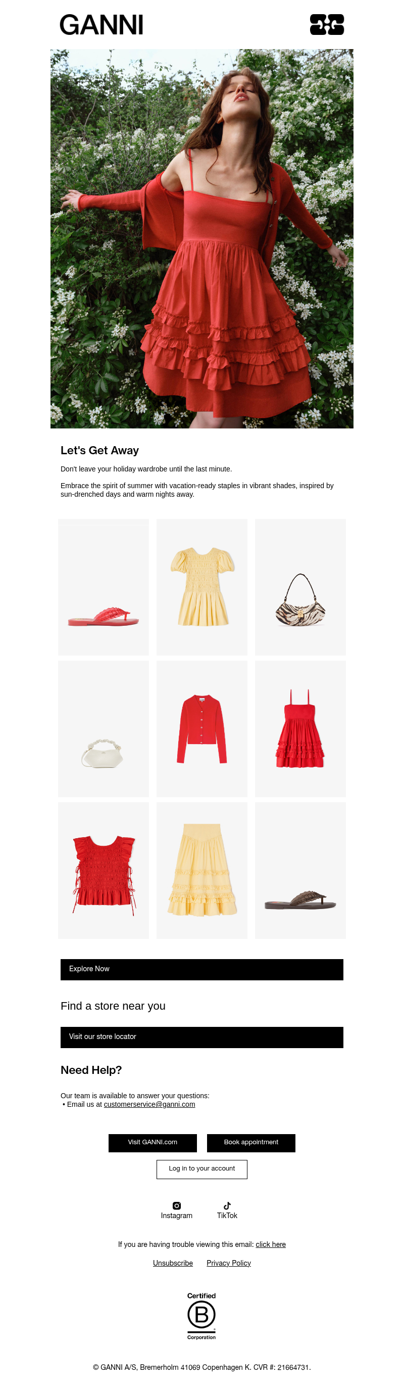 Письмо компании «GANNI» на тему «Red Hot New Arrivals»