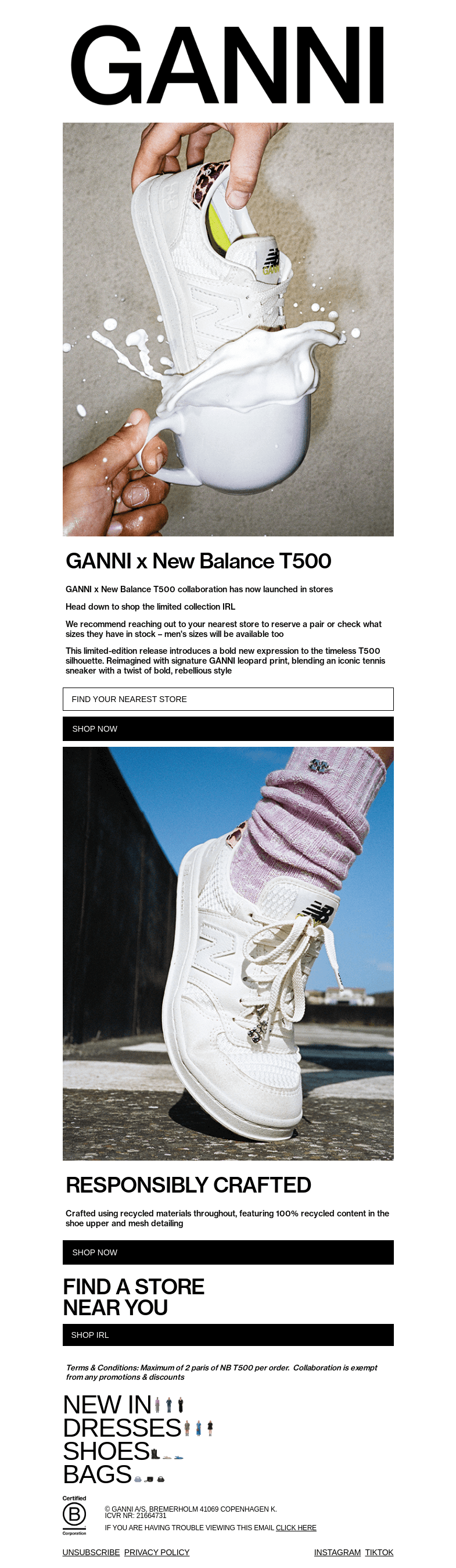 Письмо компании «GANNI» на тему «JUST DROPPED: GANNI x New Balance T500»