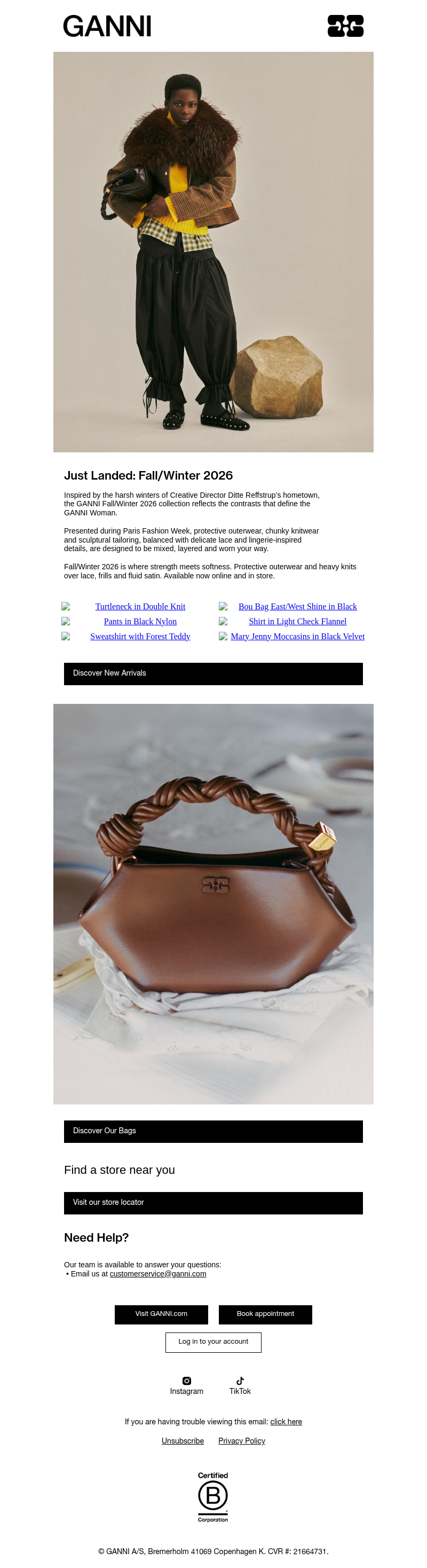 Письмо компании «GANNI» на тему «Just Landed: Fall/Winter 2026 New Arrivals»