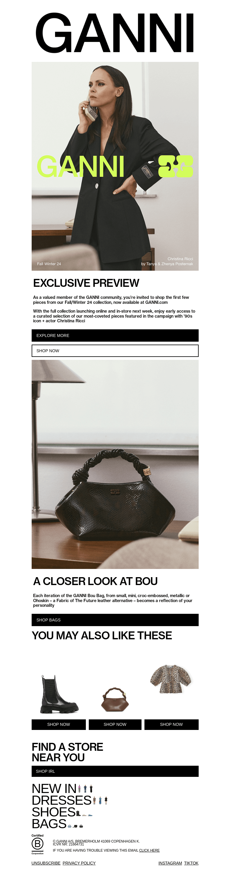 Письмо компании «GANNI» на тему «EXCLUSIVE PREVIEW: FALL/WINTER 24»