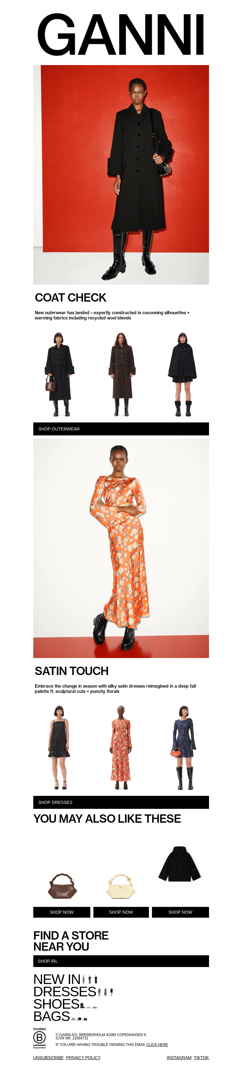 Письмо компании «GANNI» на тему «NEW FALL ARRIVALS»