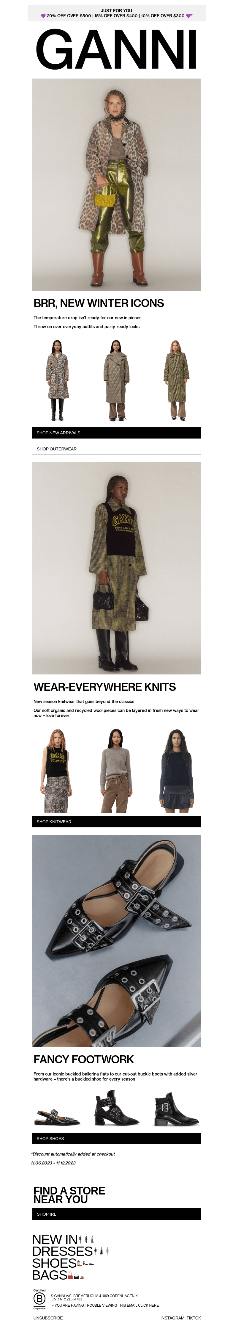 Письмо компании «GANNI» на тему «OUTERWEAR YOU'LL WANT TO GO OUT IN ❄️»