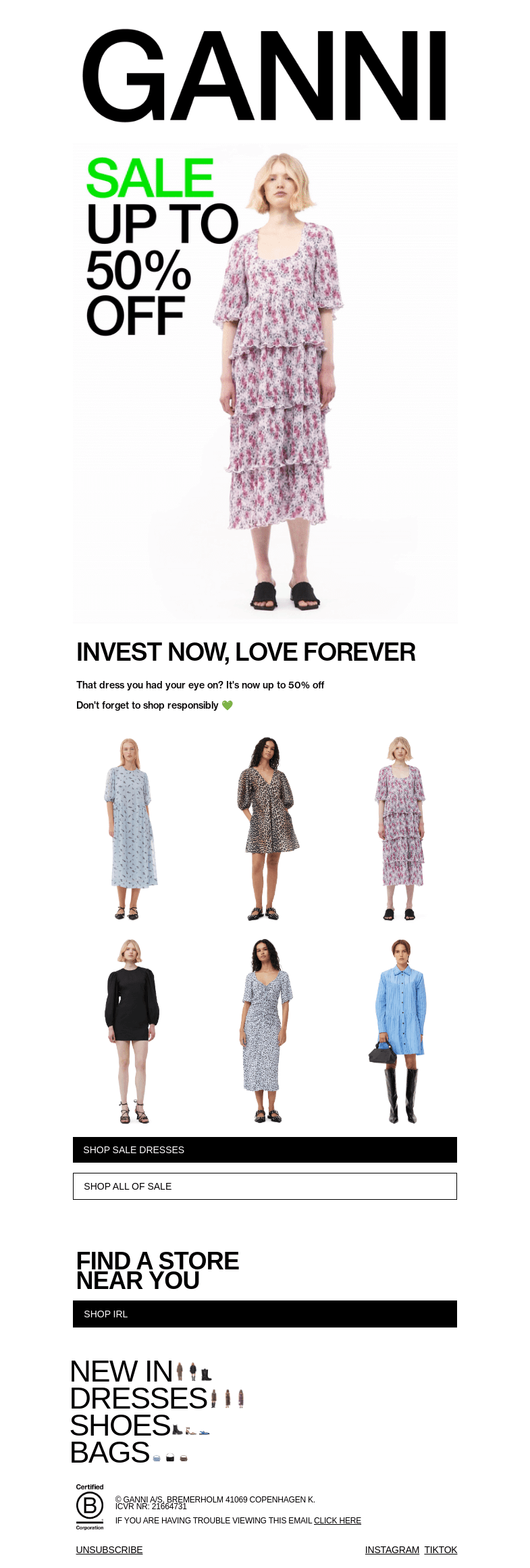 Письмо компании «GANNI» на тему «SALE DRESSES: THINGS ARE HEATING UP ❤️‍🔥»