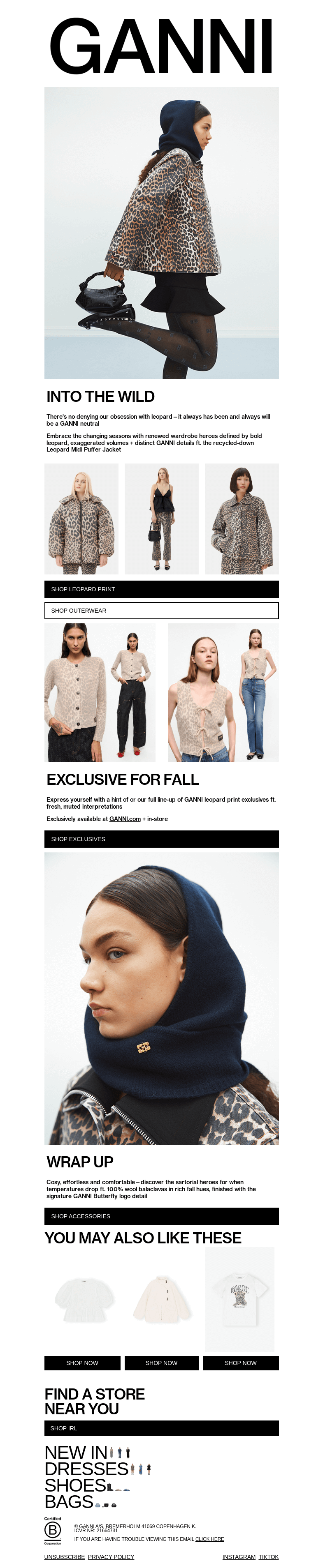 Письмо компании «GANNI» на тему «JUST DROPPED: LEOPARD FOR FALL»