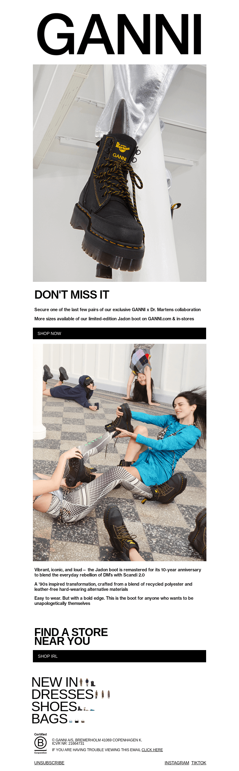 Письмо компании «GANNI» на тему «GANNI X Dr. Martens: Exclusive Restock»