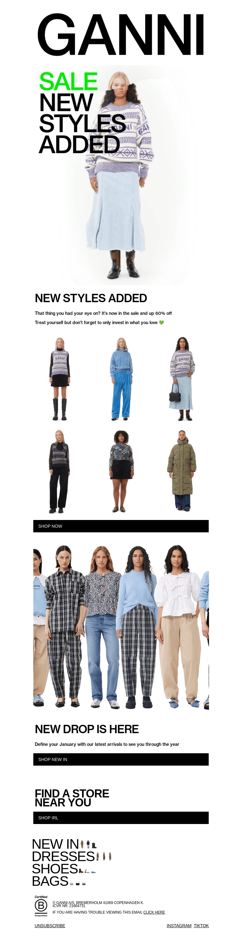 Письмо компании «GANNI» на тему «NEW STYLES ADDED UP TO 60% OFF»