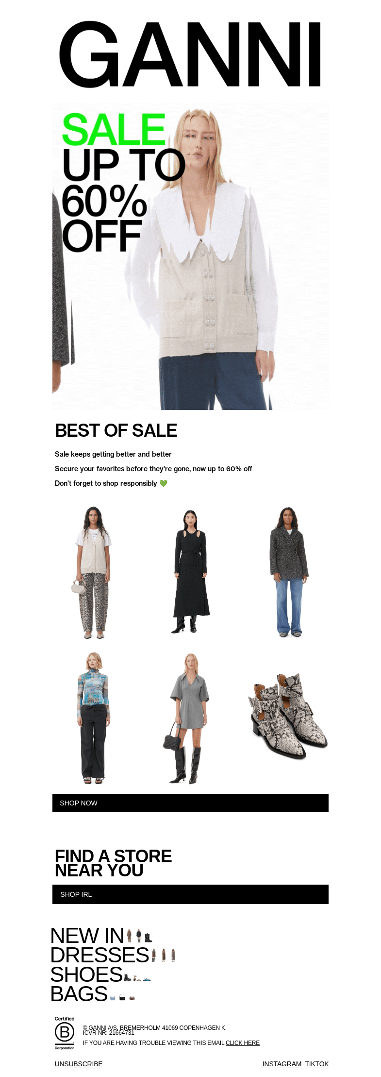 Письмо компании «GANNI» на тему «FURTHER MARKDOWNS 📢📢»