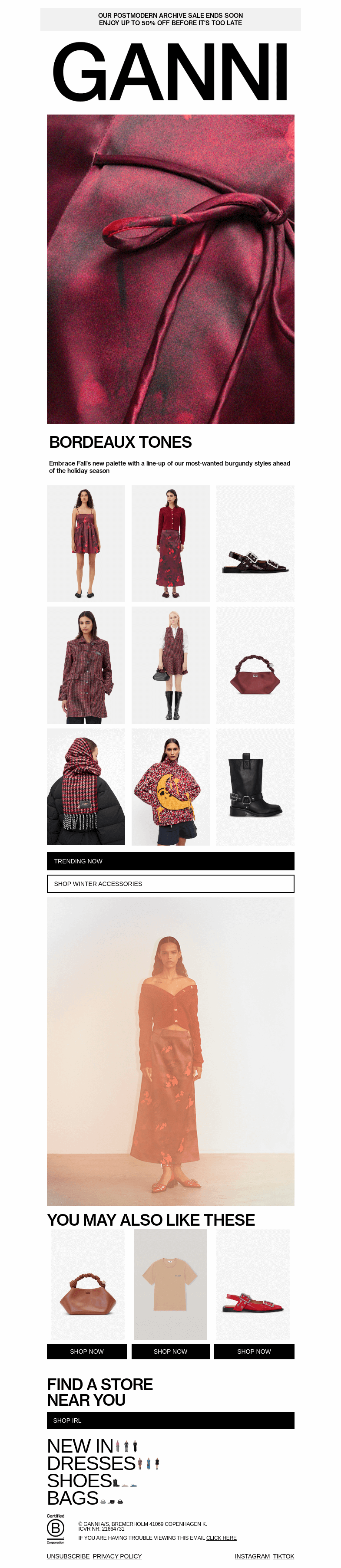Письмо компании «GANNI» на тему «CULT-FAVOURITES: THE BURGUNDY EDIT»